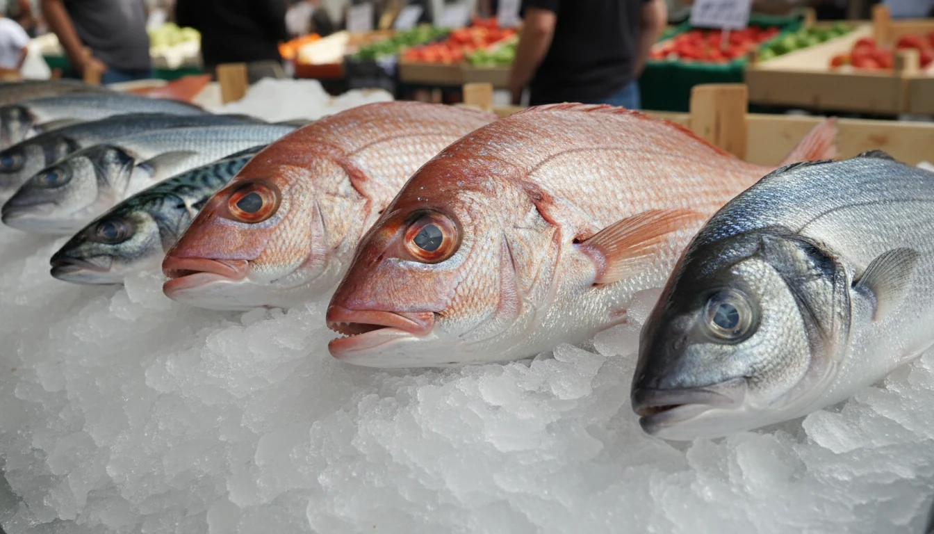 Frischer Fisch auf dem Wochenmarkt im Detail