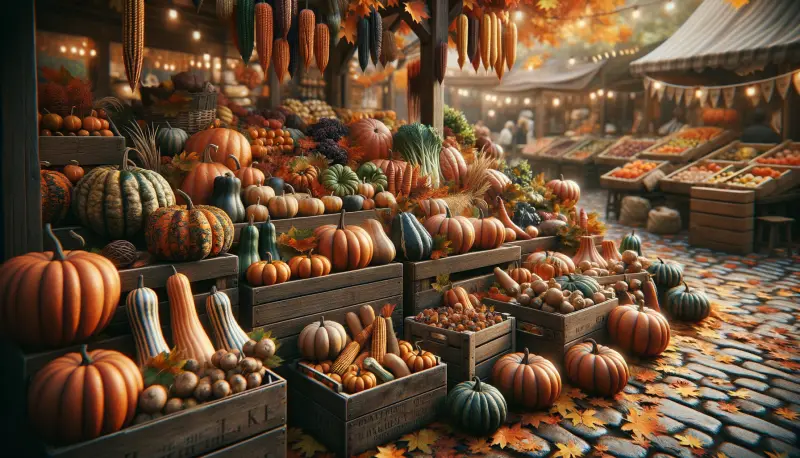 Saisonales Herbstgemüse auf dem Wochenmarkt